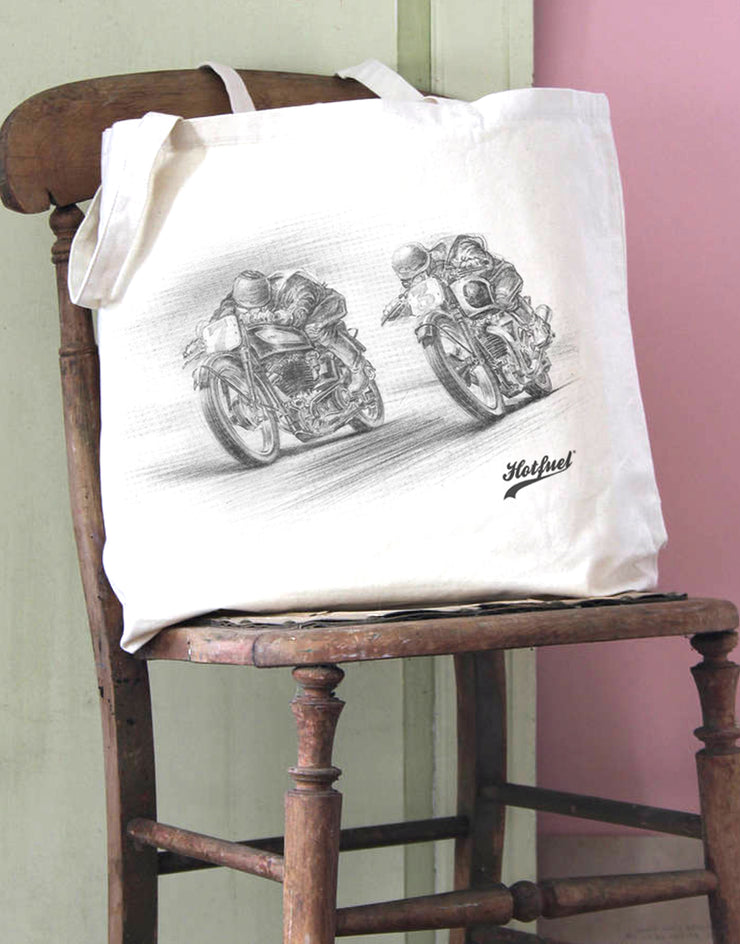 Norton v Triumph Race Print Cotton Tote Bag